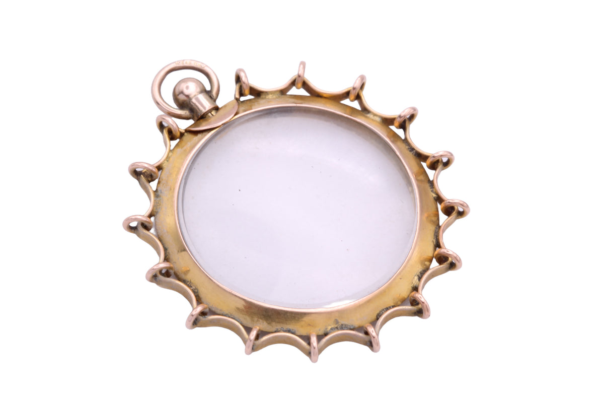 Antique Edwardian 9ct Gold Spider Web Style Glass Locket Pendant Birmingham 1904 — view 16