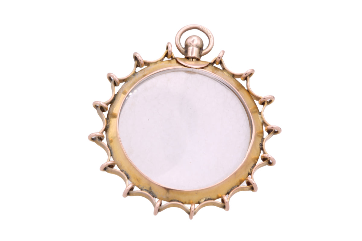 Antique Edwardian 9ct gold spider web style glass locket pendant
