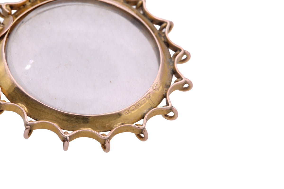 Antique Edwardian 9ct Gold Spider Web Style Glass Locket Pendant Birmingham 1904 — view 18