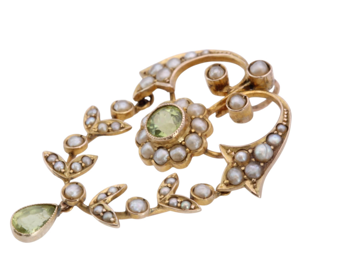 Antique Edwardian 9ct Gold Chrysoprase & Seed Pearl Articulated Pendant — view 7