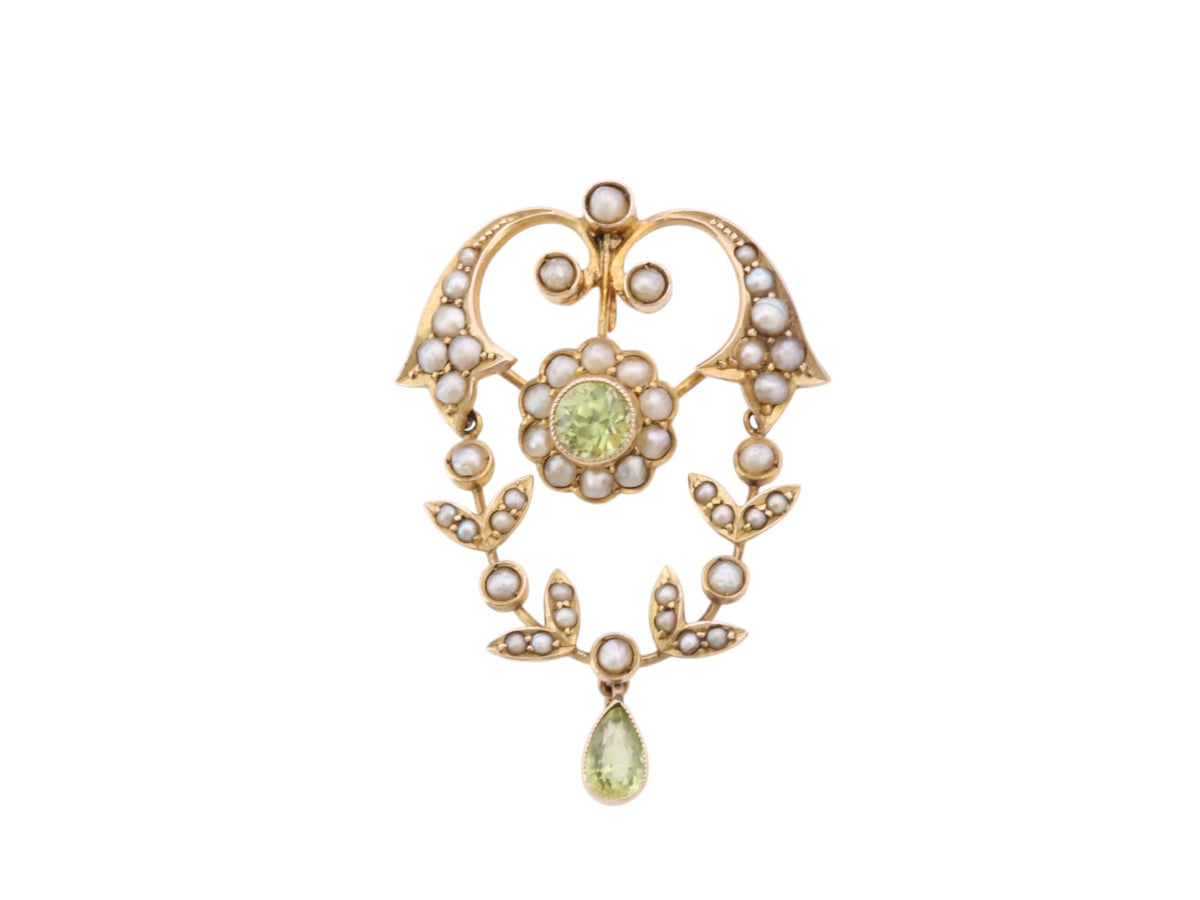 Antique Edwardian 9ct Gold Chrysoprase & Seed Pearl Articulated Pendant — view 14