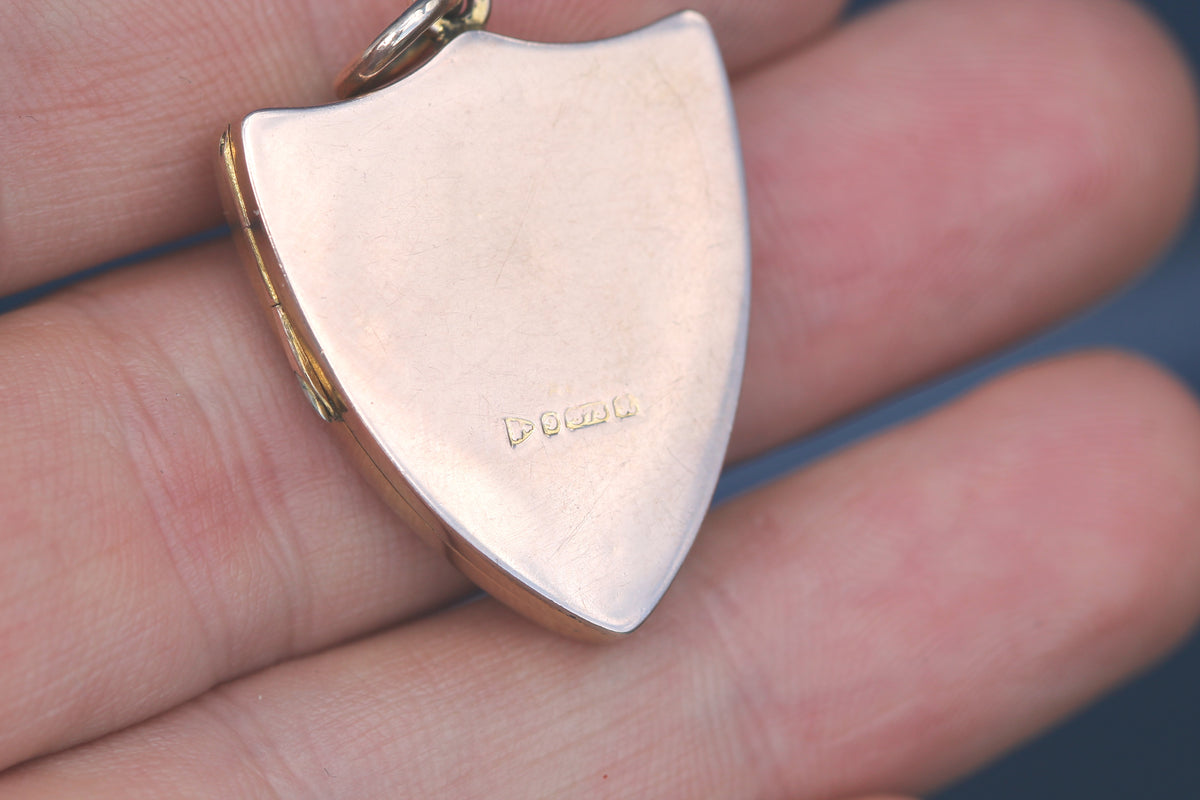 Antique Edwardian 9ct Gold Shield Locket | Ivy Leaf Engraving Chester 1901 — view 12
