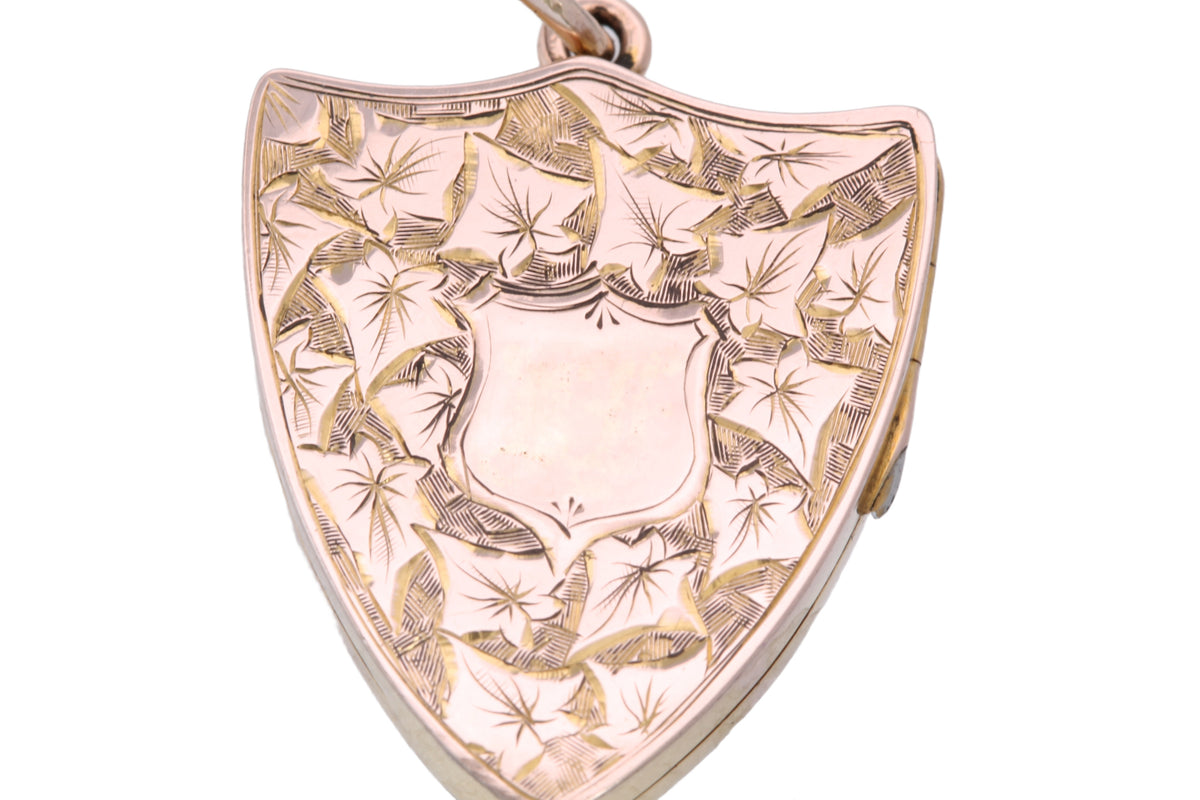 Antique Edwardian 9ct Gold Shield Locket | Ivy Leaf Engraving Chester 1901 — view 4