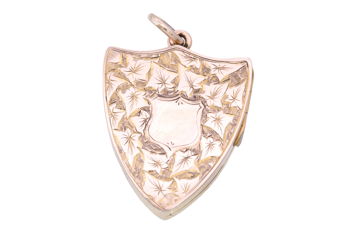 Reverse of Edwardian gold shield locket showing Chester hallmarks