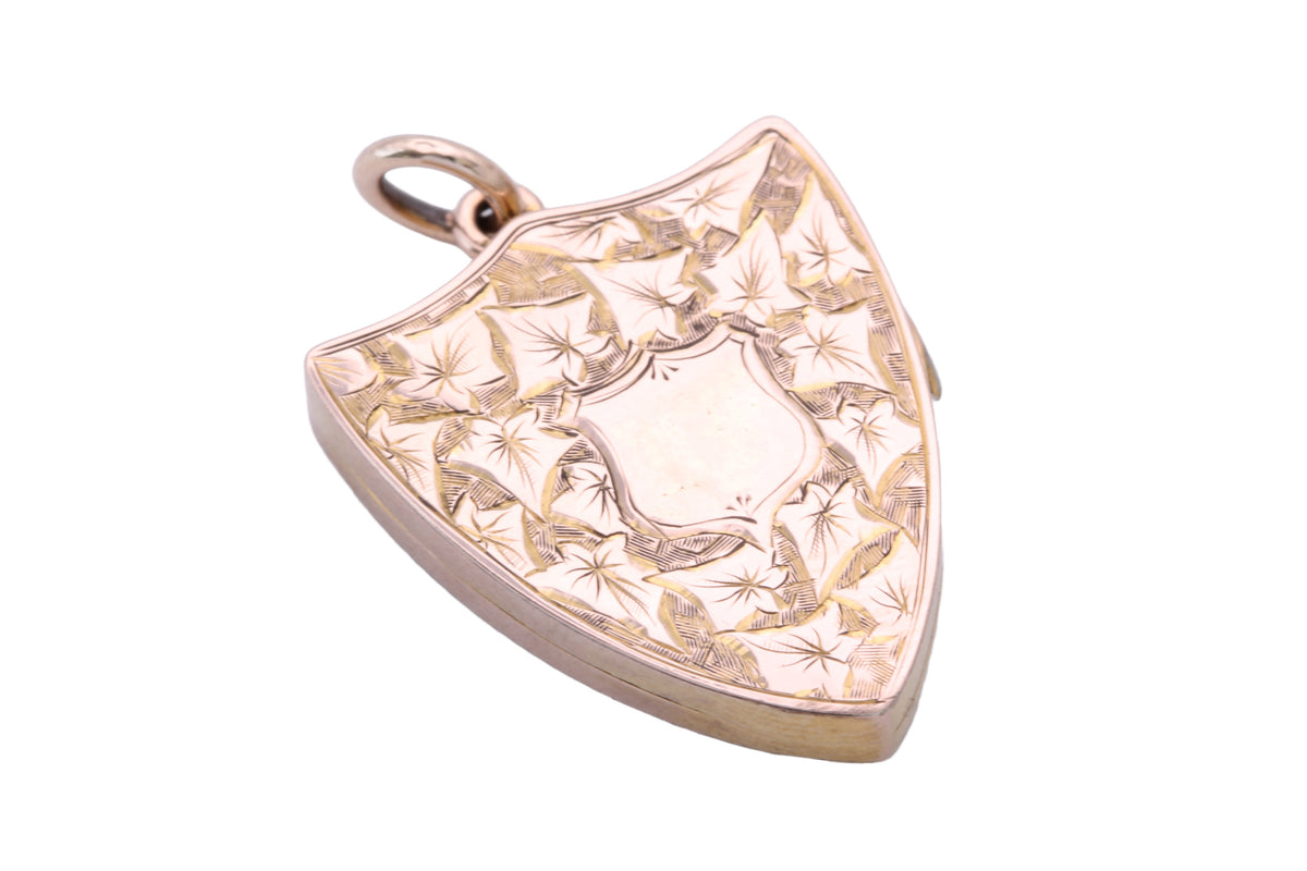 Antique Edwardian 9ct Gold Shield Locket | Ivy Leaf Engraving Chester 1901 — view 20