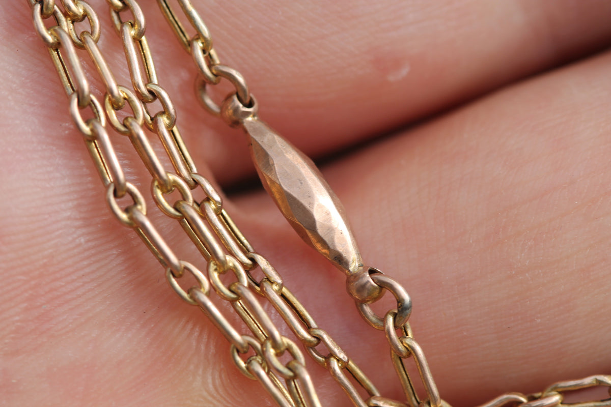 Antique 9ct Gold Trombone Link Long Guard Chain with Dog Clip c.1900 — view 8