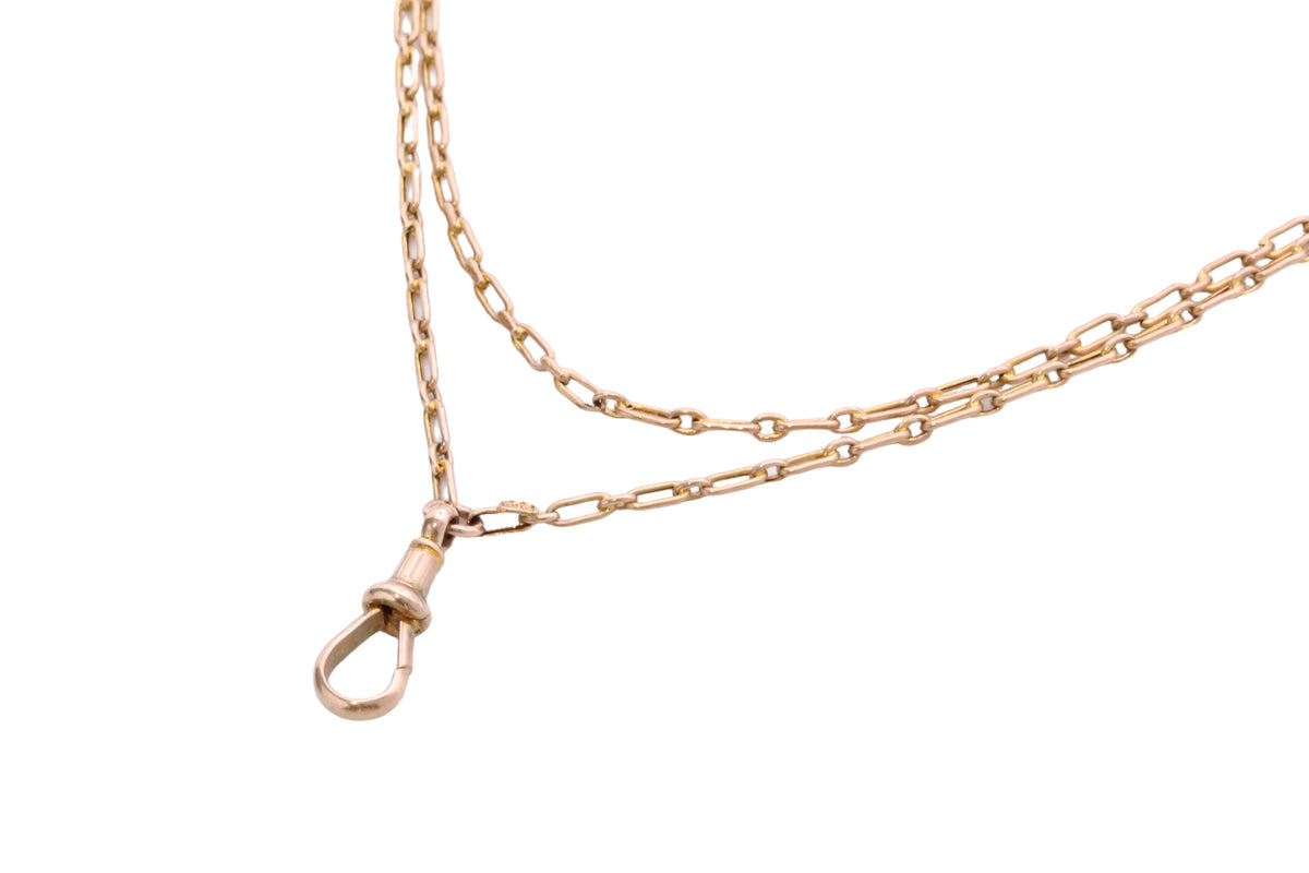 Antique 9ct Gold Trombone Link Long Guard Chain with Dog Clip c.1900 — view 13