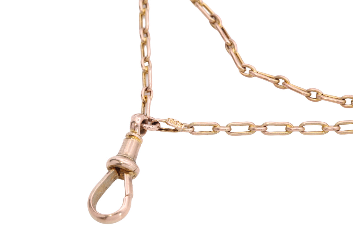 Antique 9ct Gold Trombone Link Long Guard Chain with Dog Clip c.1900 — view 15