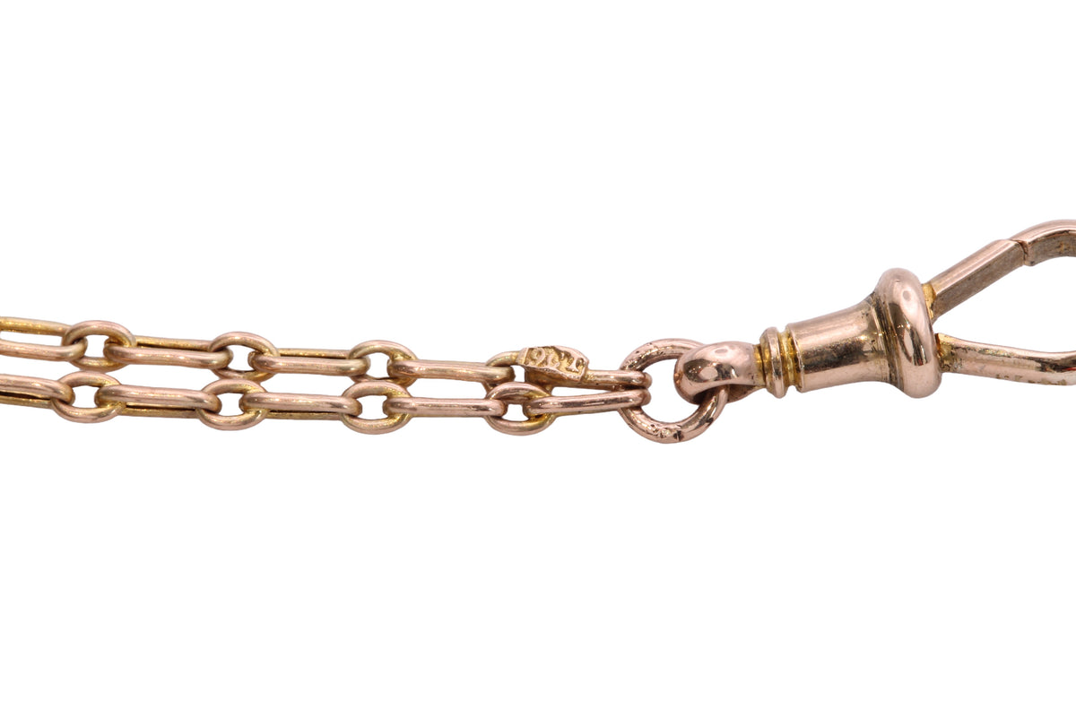 Antique 9ct Gold Trombone Link Long Guard Chain with Dog Clip c.1900 — view 16