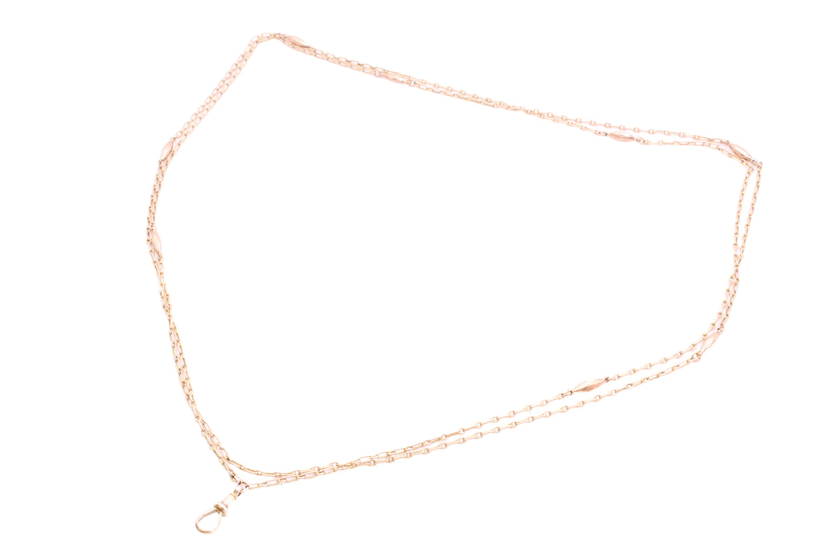 Antique 9ct Gold Trombone Link Long Guard Chain with Dog Clip c.1900 — view 17