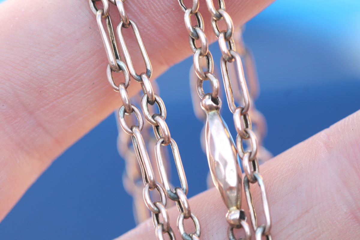 Antique Victorian 9ct Rose Gold Trombone & Faceted Tab Long Guard Chain c.1890 | 56" — view 4
