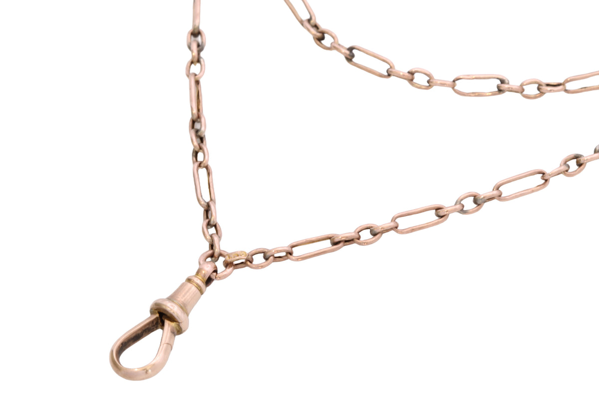 Antique Victorian 9ct Rose Gold Trombone & Faceted Tab Long Guard Chain c.1890 | 56" — view 7