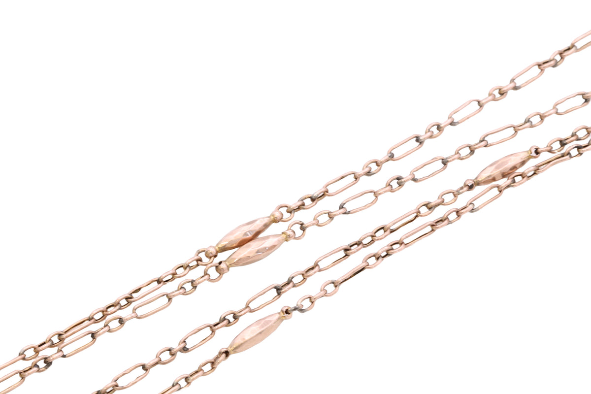 Antique Victorian 9ct Rose Gold Trombone & Faceted Tab Long Guard Chain c.1890 | 56" — view 8