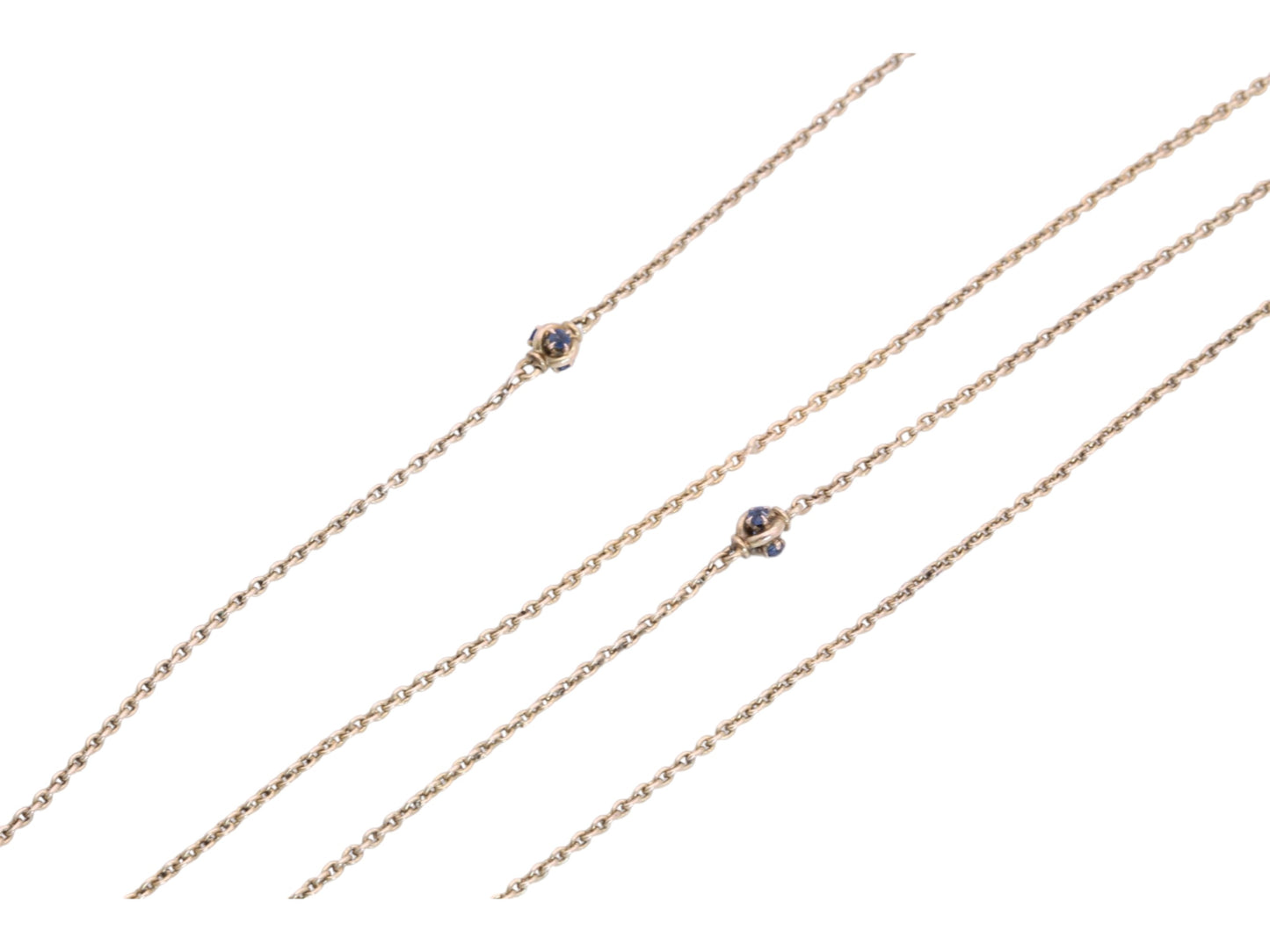 Antique 14ct Gold Sapphire Station Long Guard Chain Necklace c.1900 — view 16