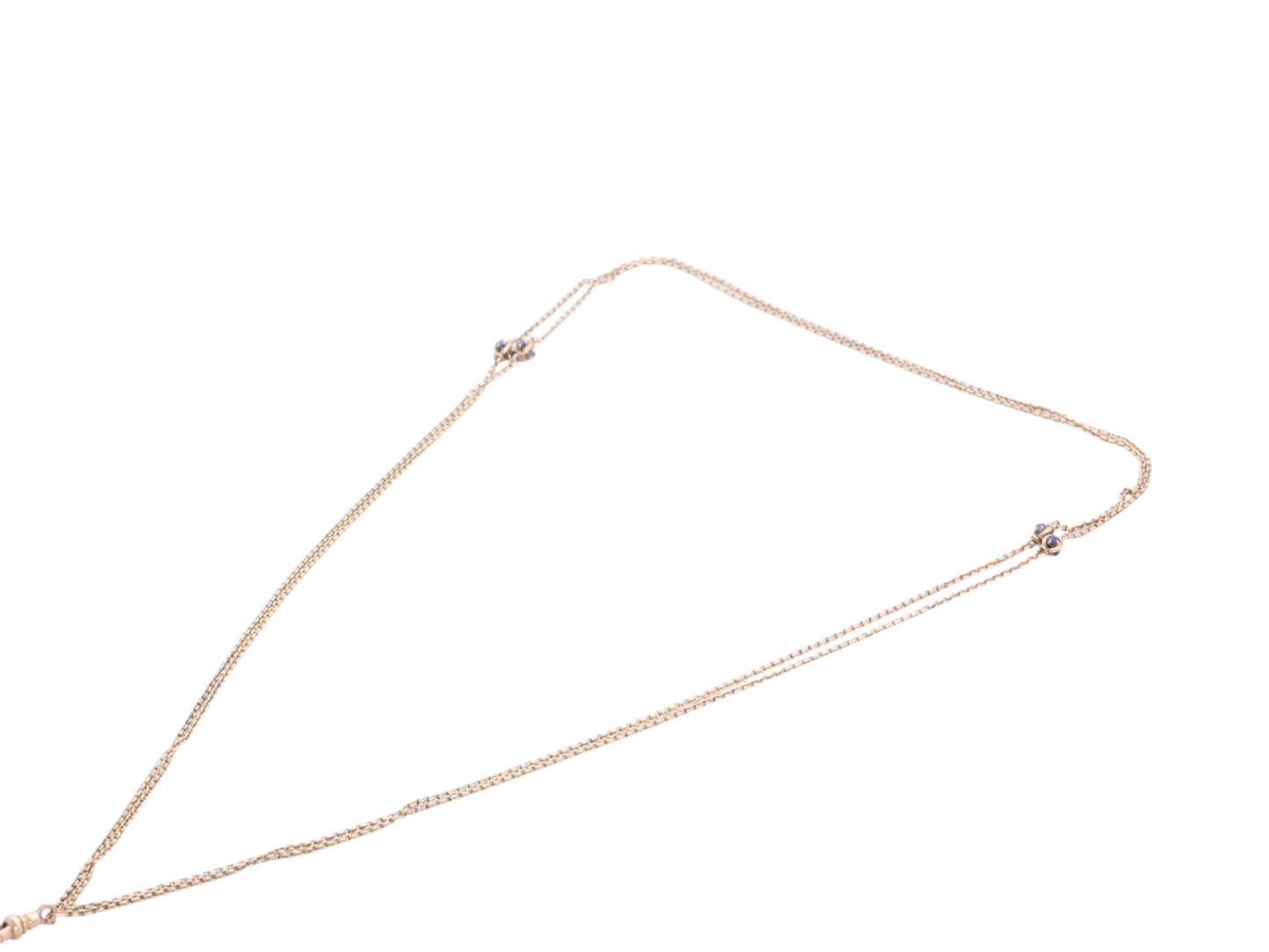 Antique 14ct Gold Sapphire Station Long Guard Chain Necklace c.1900 — view 18