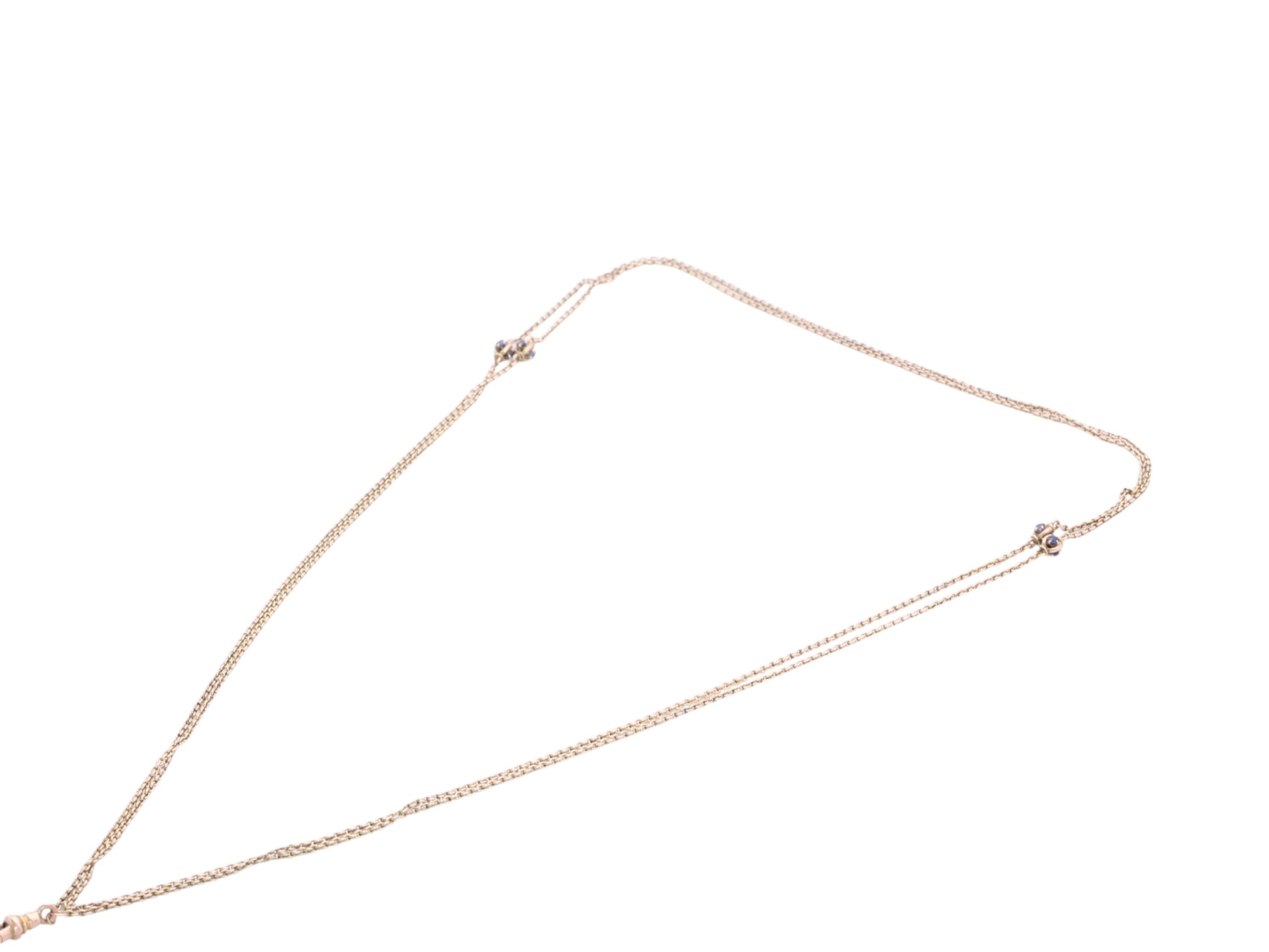 Antique 14ct Gold Sapphire Station Long Guard Chain Necklace c.1900 — view 18
