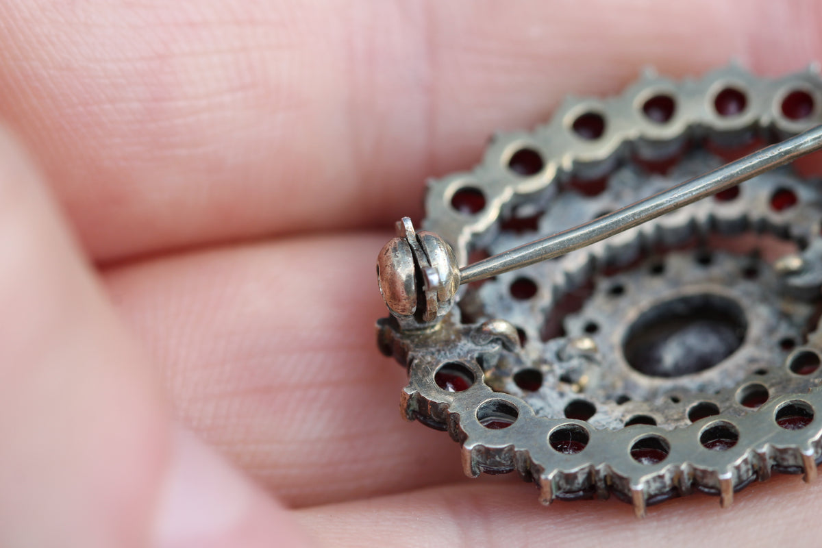 Vintage 1960s Silver Gilt Garnet & Seed Pearl Cluster Brooch — view 11