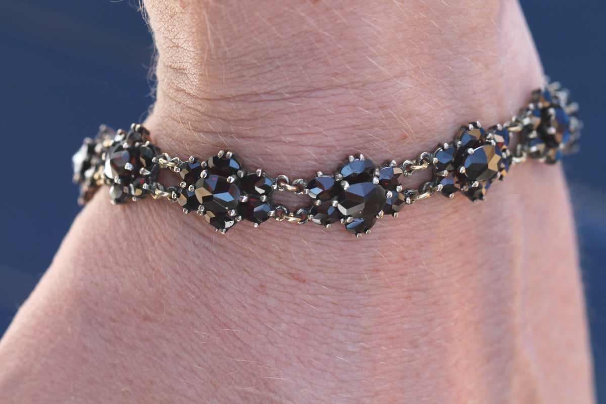 Antique c.1900 Bohemian Garnet Cluster Bracelet | 7" — view 11