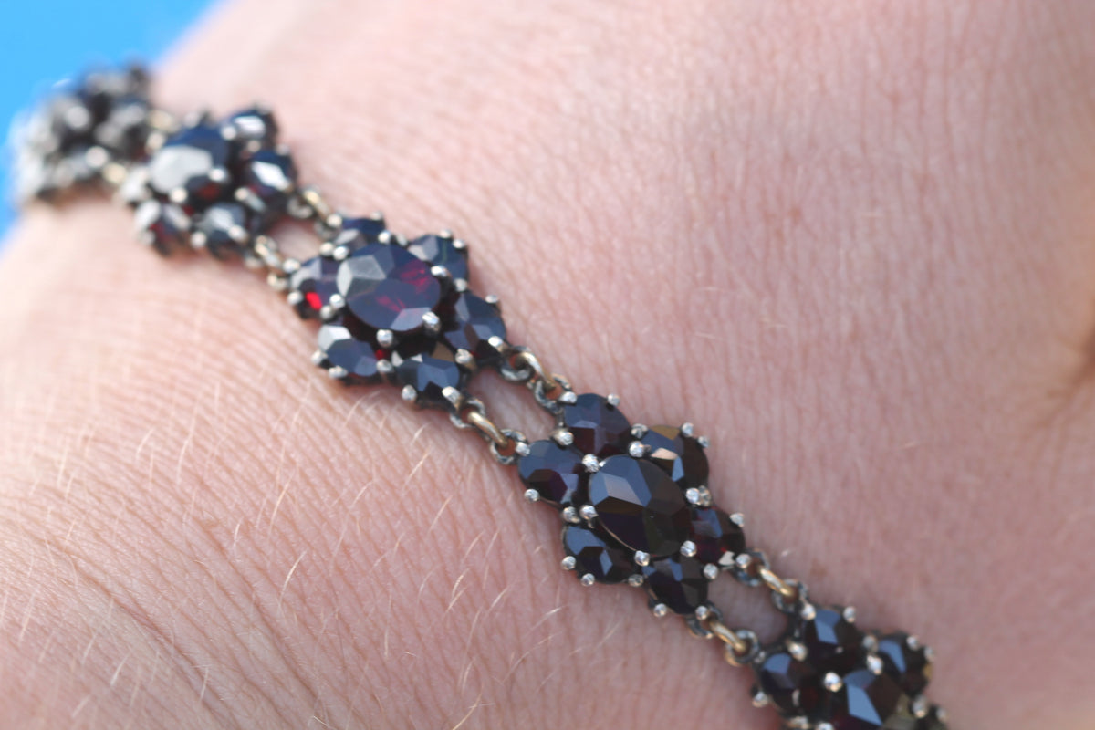 Antique c.1900 Bohemian Garnet Cluster Bracelet | 7" — view 5