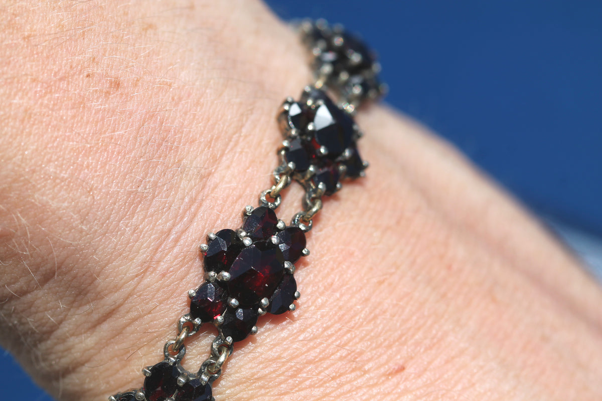 Antique c.1900 Bohemian Garnet Cluster Bracelet | 7" — view 12