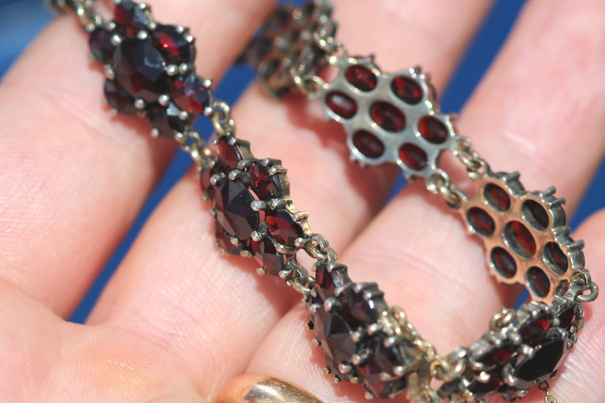 Antique c.1900 Bohemian Garnet Cluster Bracelet | 7" — view 14