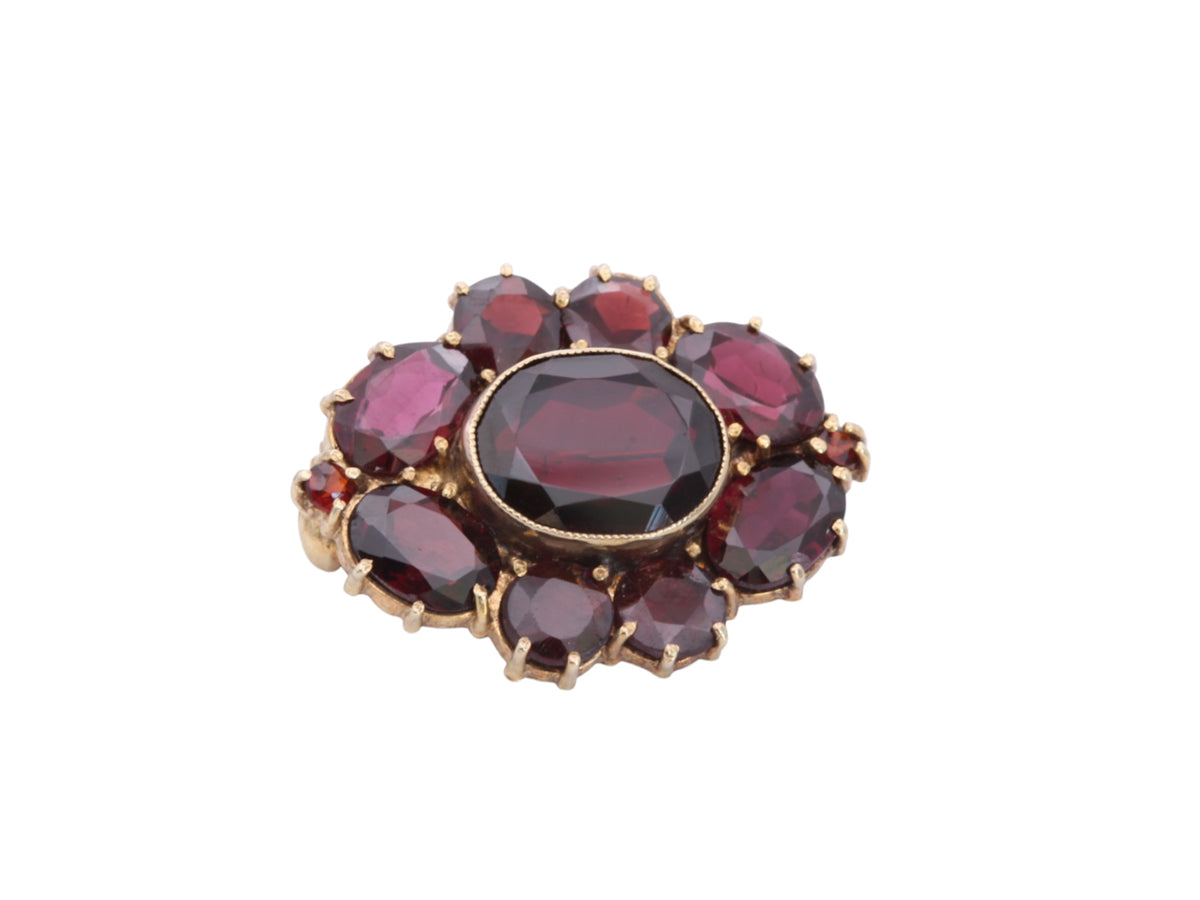 Vintage c.1960 Sterling Silver Gilt Garnet Cluster Brooch — view 7