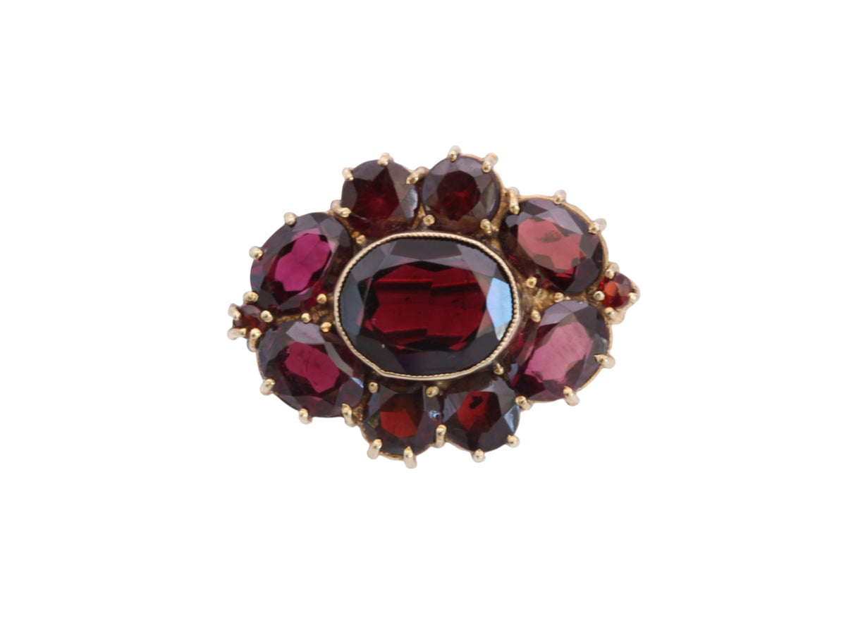 Vintage c.1960 Sterling Silver Gilt Garnet Cluster Brooch — view 11