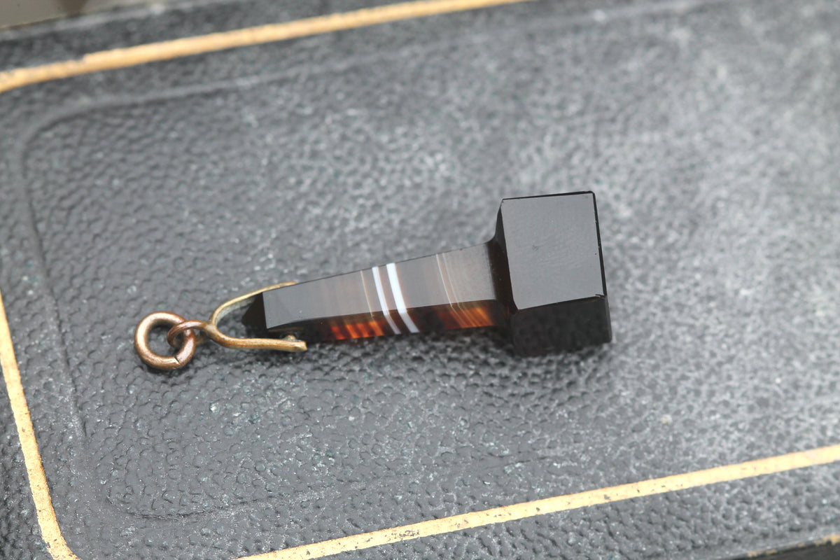 Antique Victorian Banded Agate Obelisk Pendant Rolled Gold c.1890 — view 5