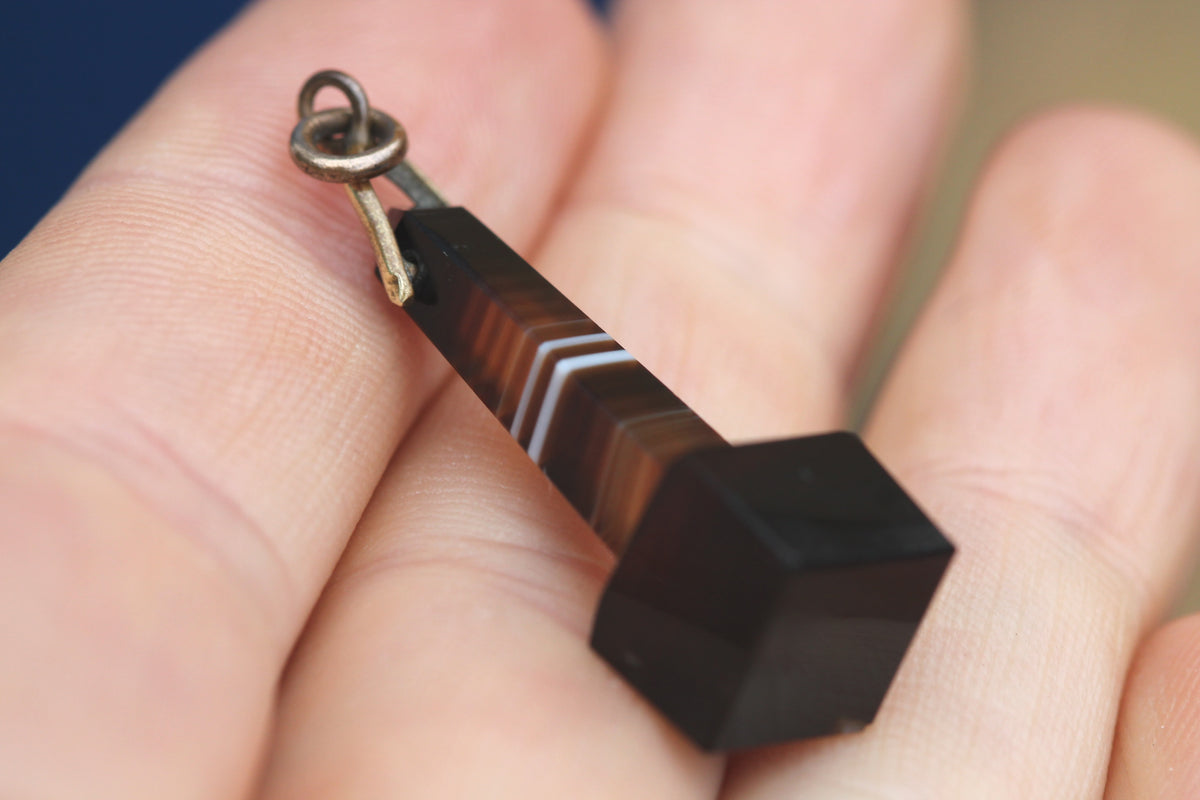 Antique Victorian Banded Agate Obelisk Pendant Rolled Gold c.1890 — view 9