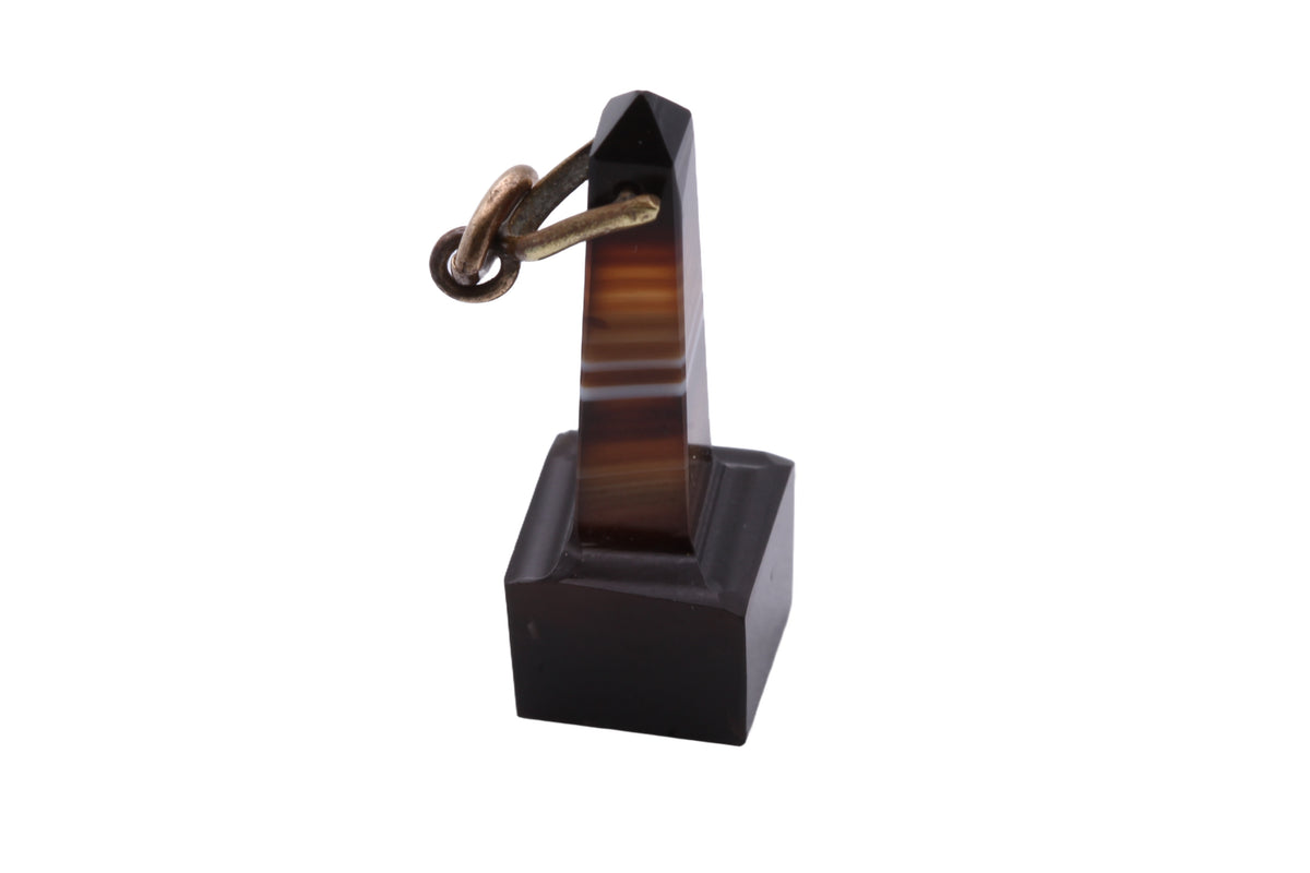 Antique Victorian Banded Agate Obelisk Pendant Rolled Gold c.1890 — view 11
