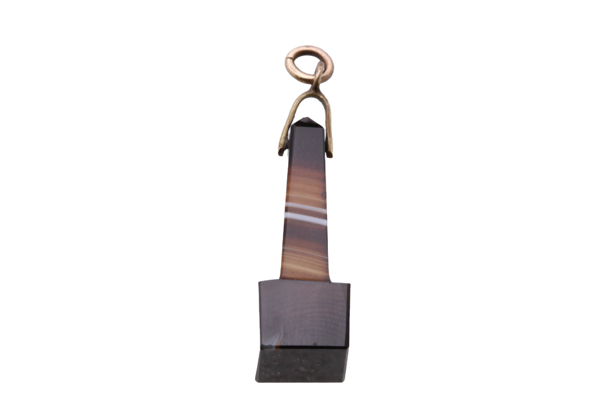 Antique Victorian Banded Agate Obelisk Pendant Rolled Gold c.1890 — view 13