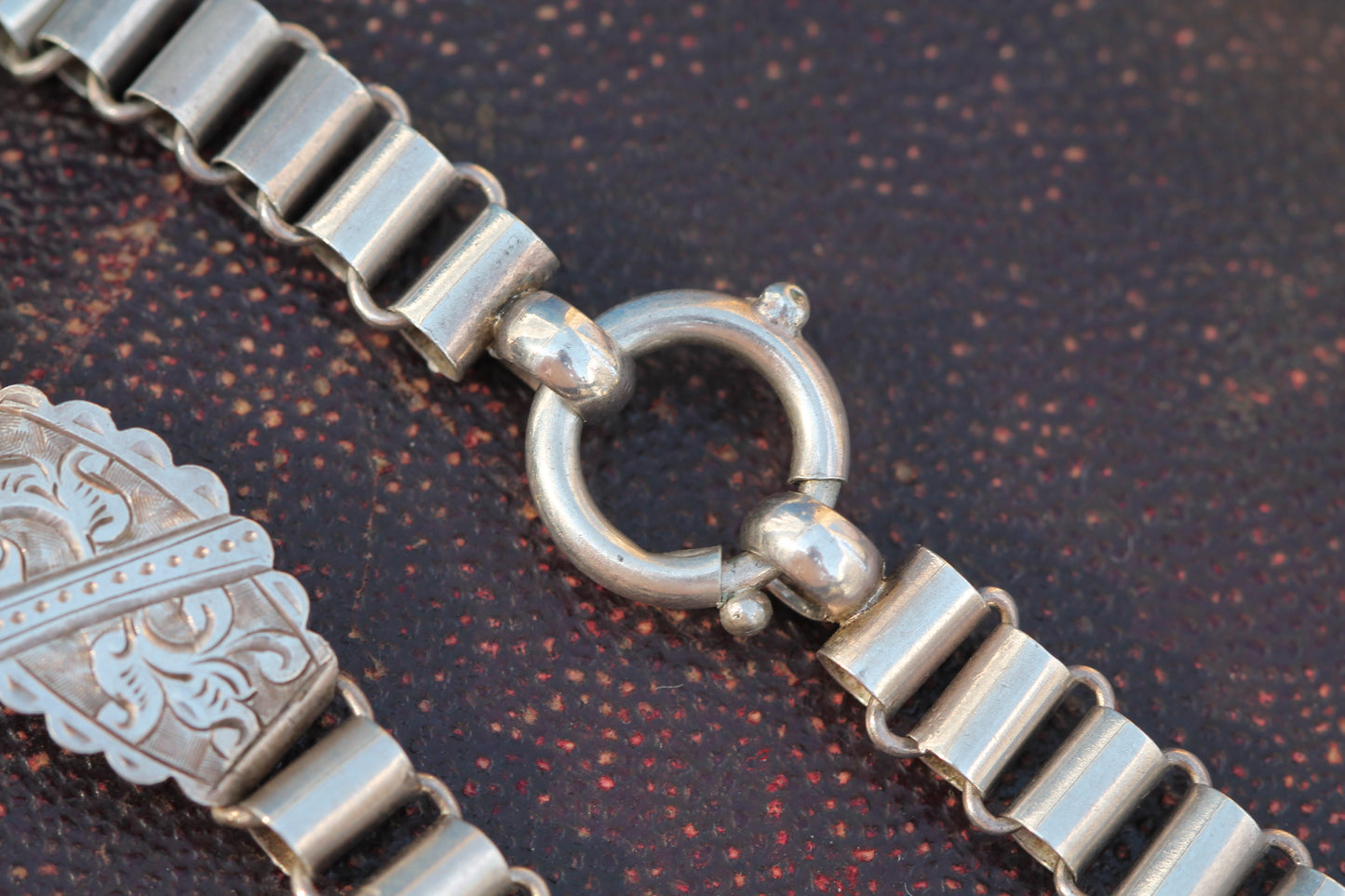 Antique Victorian Sterling Silver Book Chain Necklace | Engraved Panels c.1880 — view 5