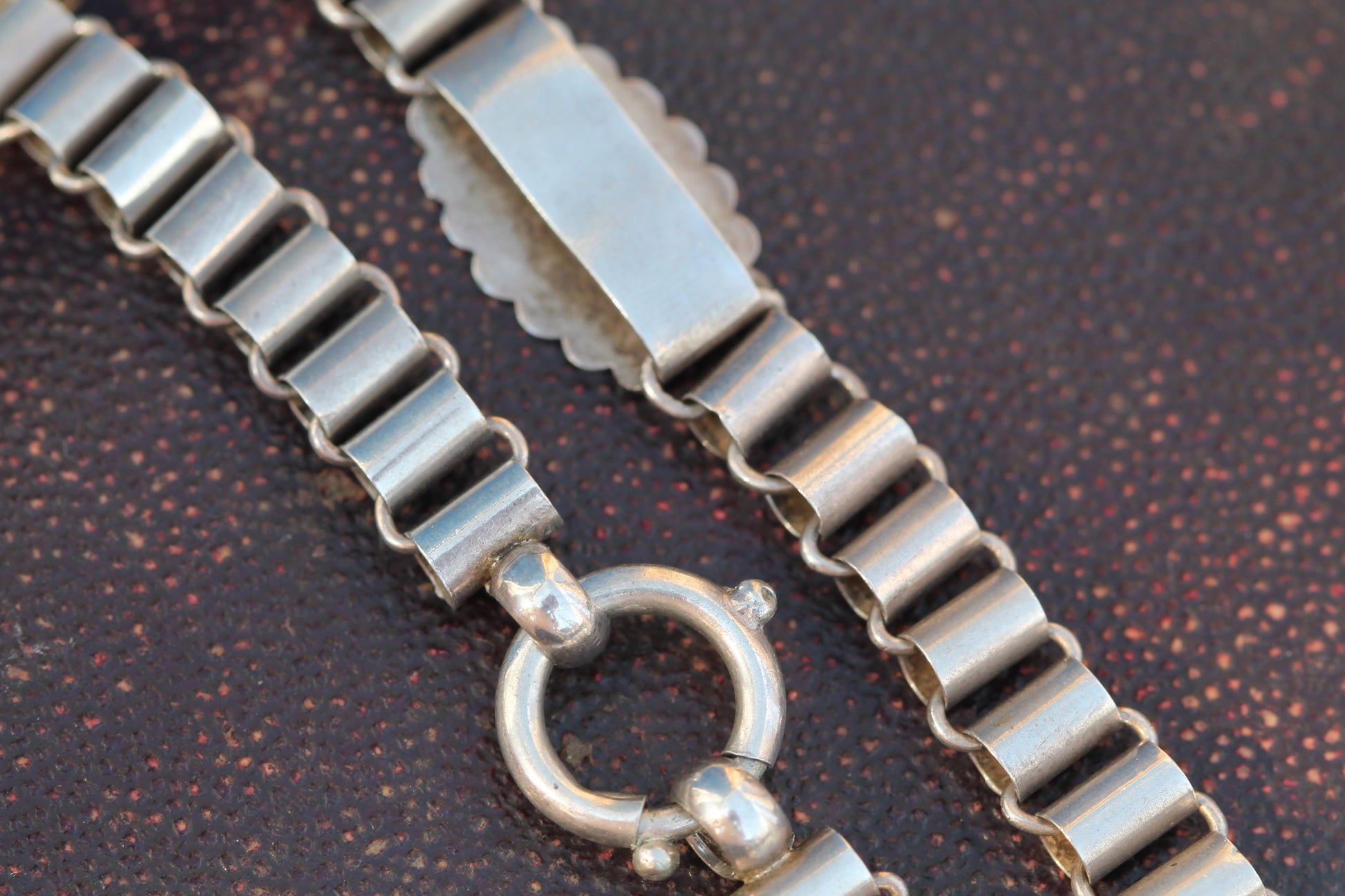 Antique Victorian Sterling Silver Book Chain Necklace | Engraved Panels c.1880 — view 8