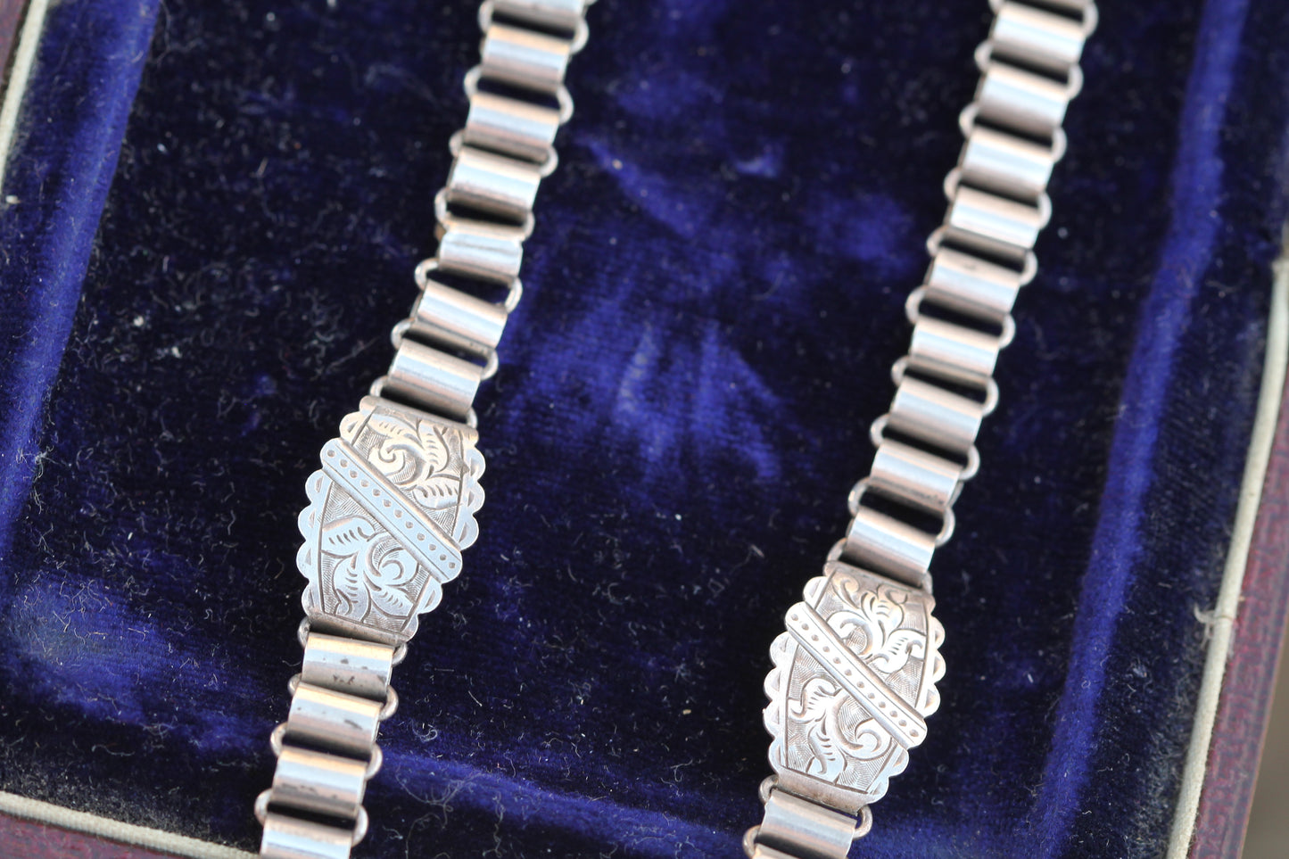 Antique Victorian Sterling Silver Book Chain Necklace | Engraved Panels c.1880 — view 10
