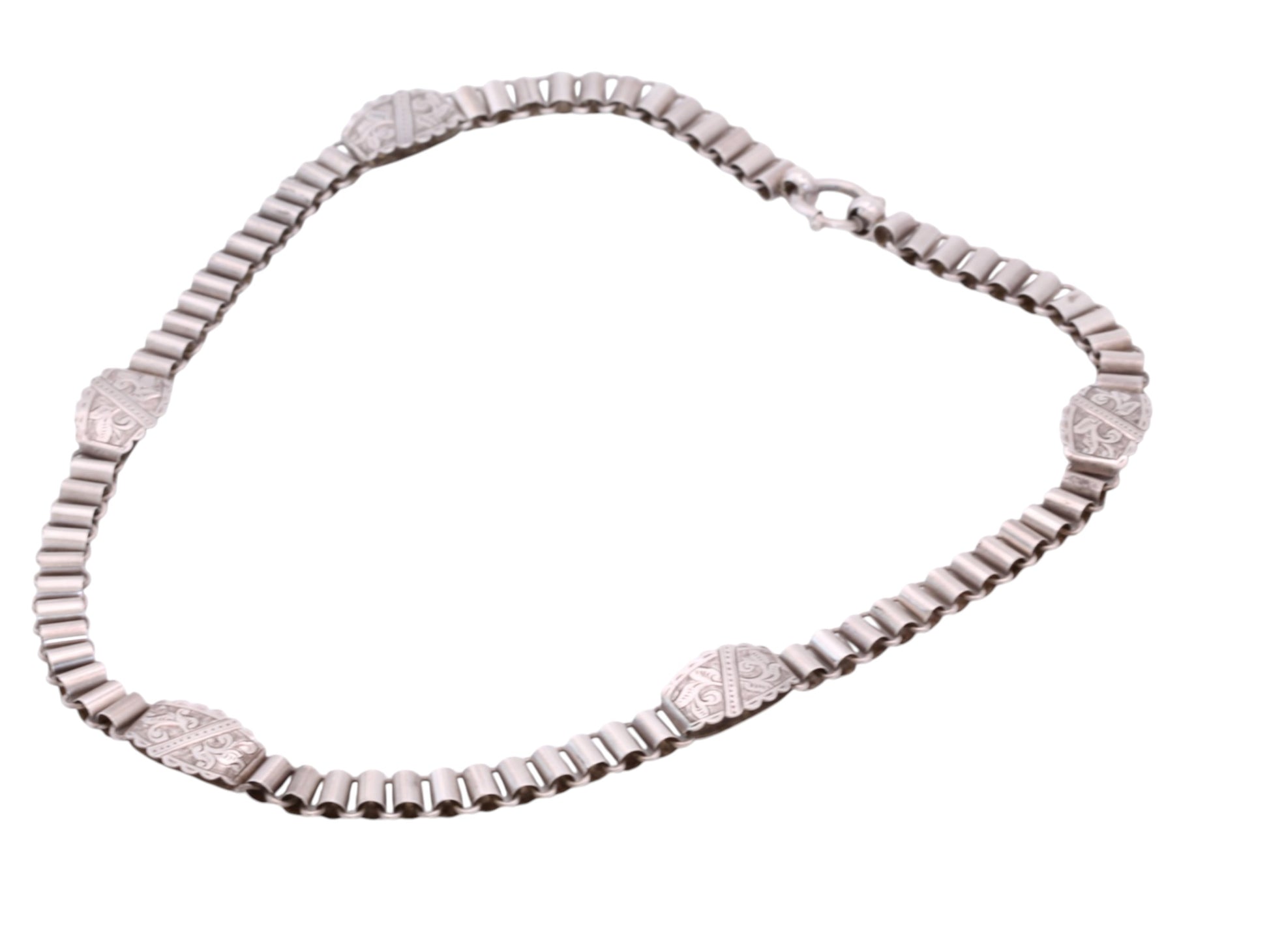 Antique Victorian Sterling Silver Book Chain Necklace | Engraved Panels c.1880 — view 7