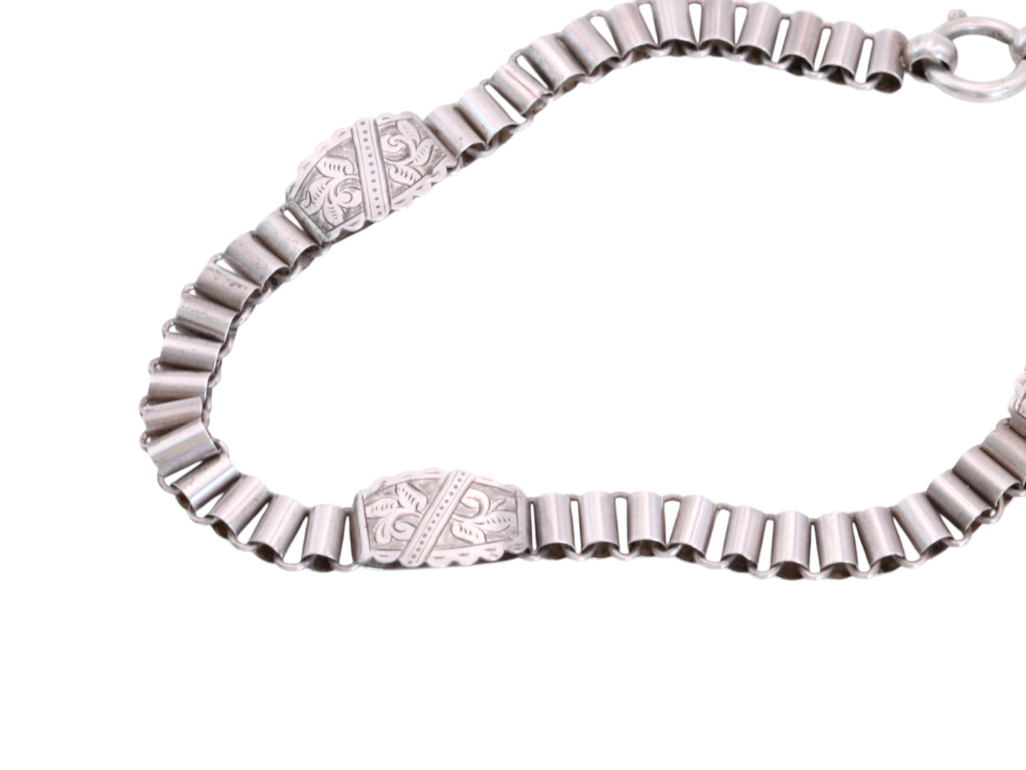 Antique Victorian Sterling Silver Book Chain Necklace | Engraved Panels c.1880 — view 15