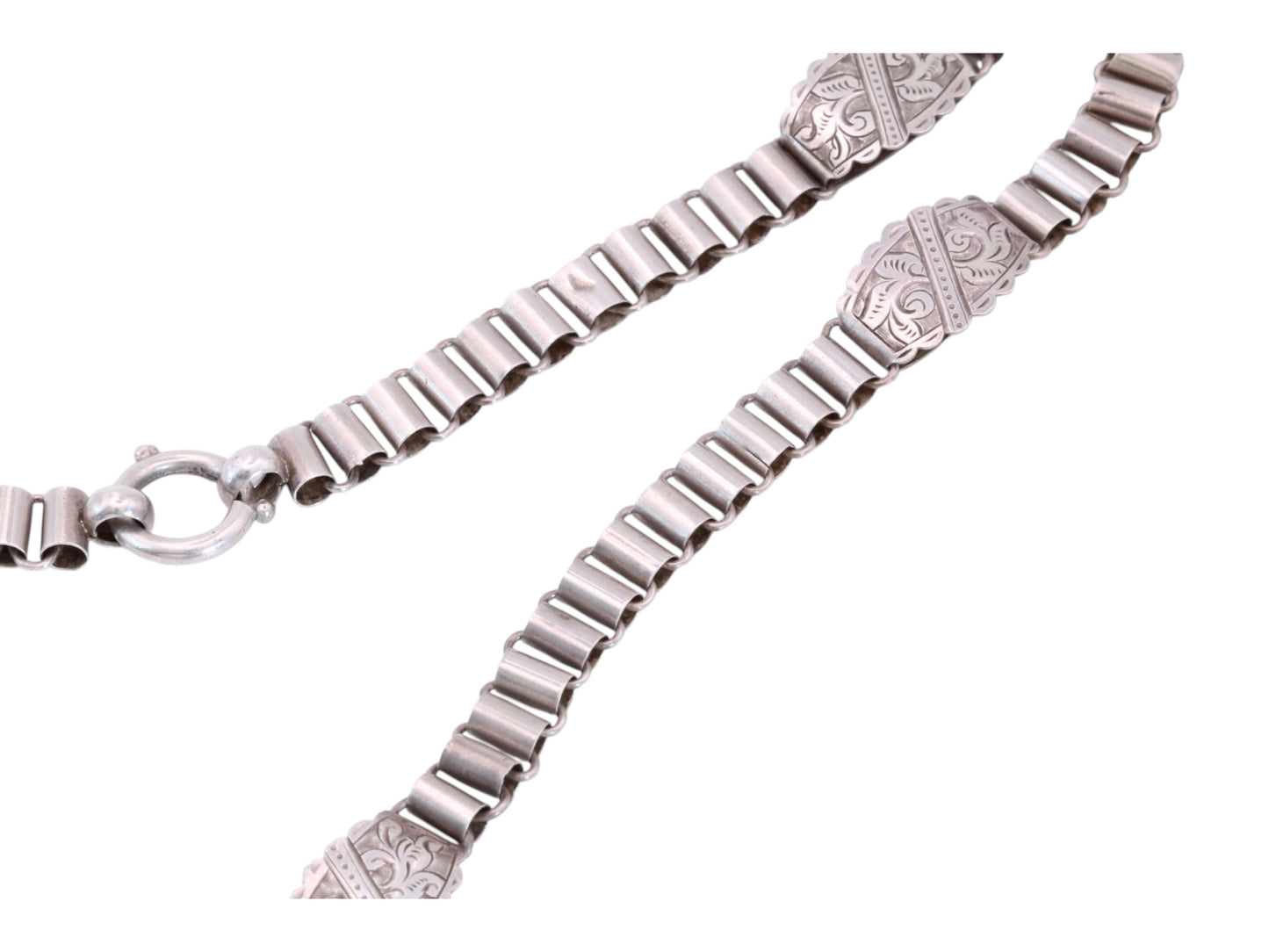Antique Victorian Sterling Silver Book Chain Necklace | Engraved Panels c.1880 — view 16