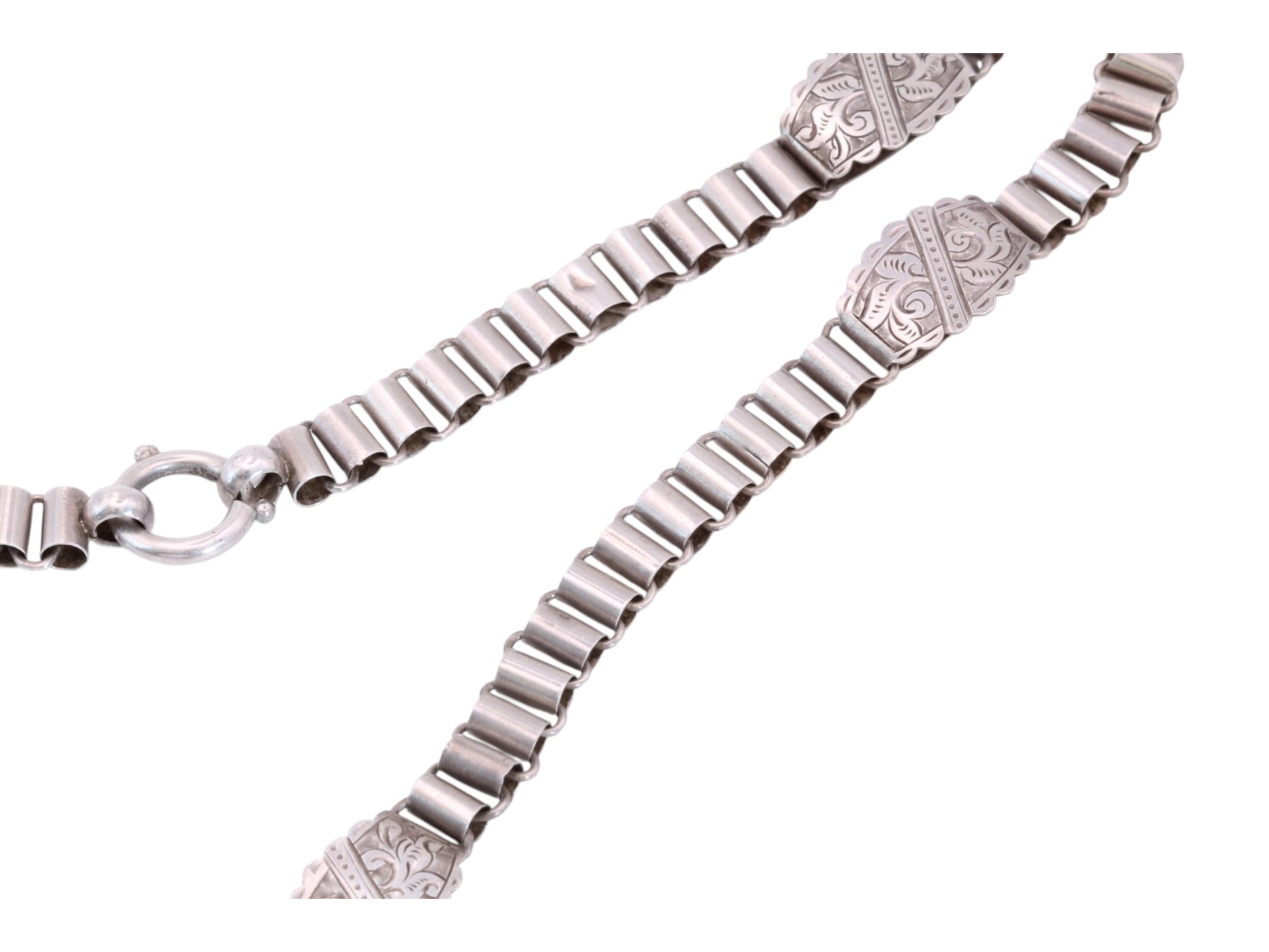 Antique Victorian Sterling Silver Book Chain Necklace | Engraved Panels c.1880 — view 16