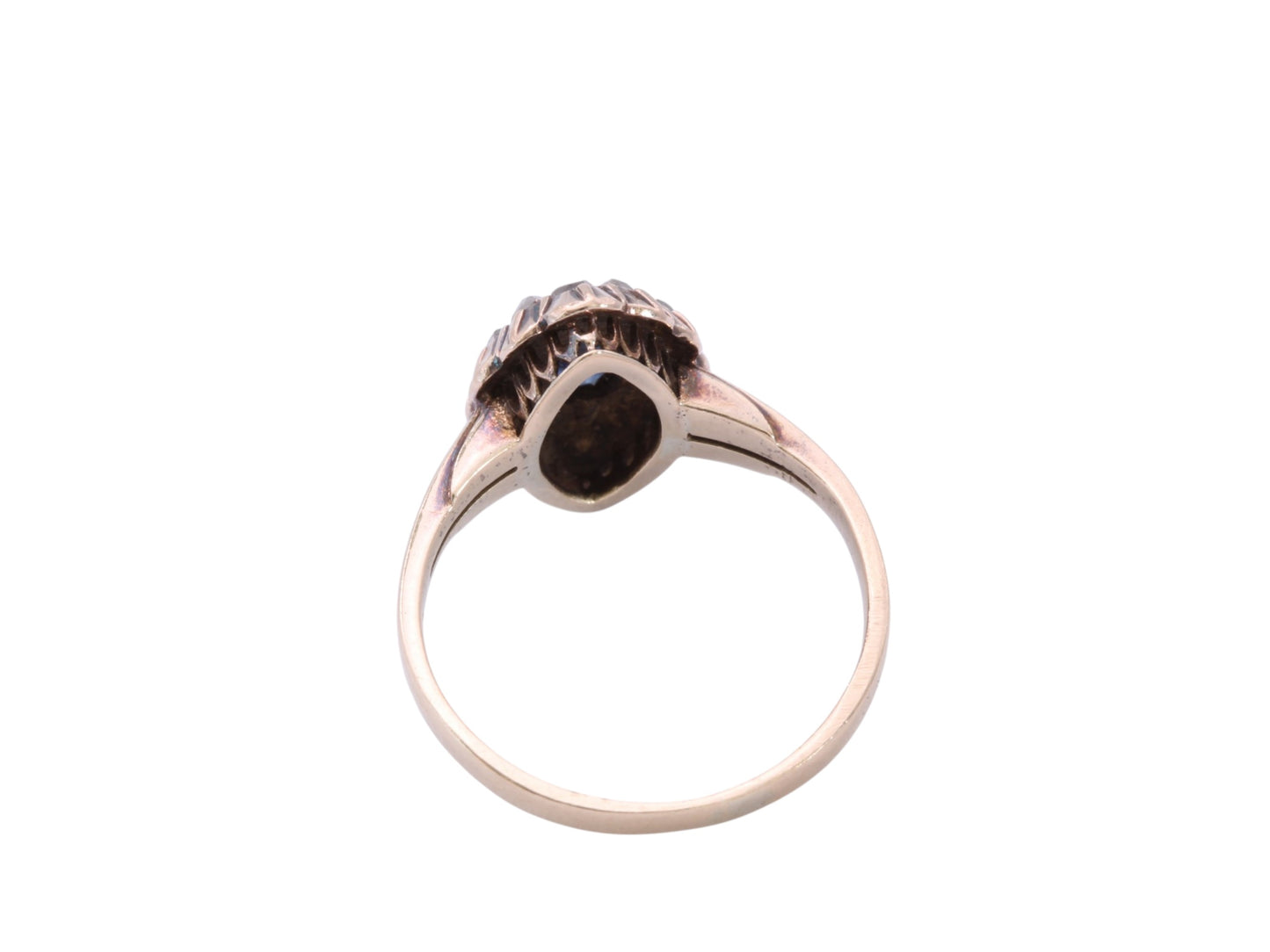 Antique Austro-Hungarian 14ct Gold Sapphire & Rose Cut Diamond Navette Ring c.1890 — view 7