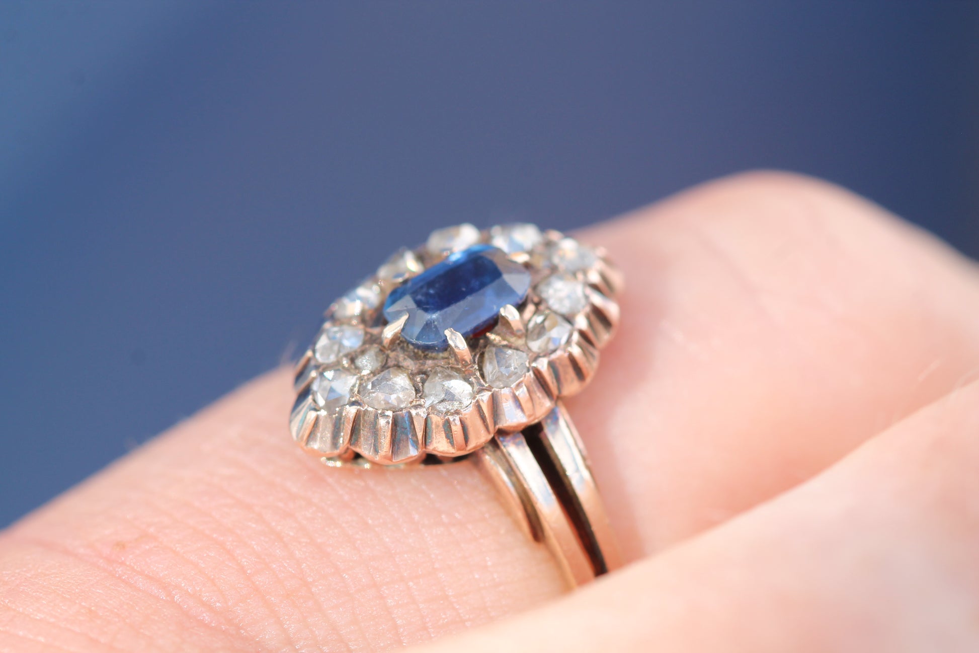 Side view of antique Austro-Hungarian 14ct gold navette ring