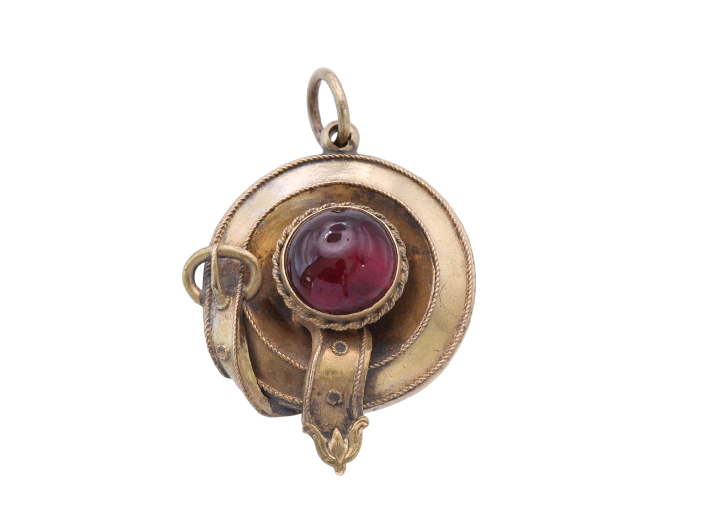 Antique Victorian 15ct gold pendant with central garnet cabochon