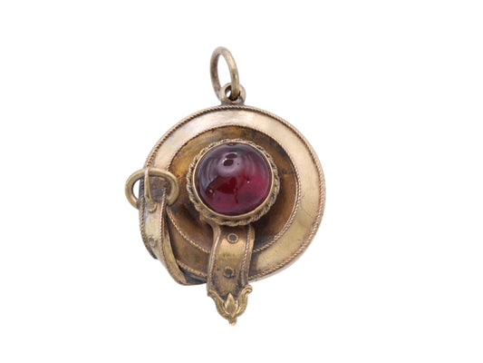 Antique Victorian 15ct gold pendant with central garnet cabochon