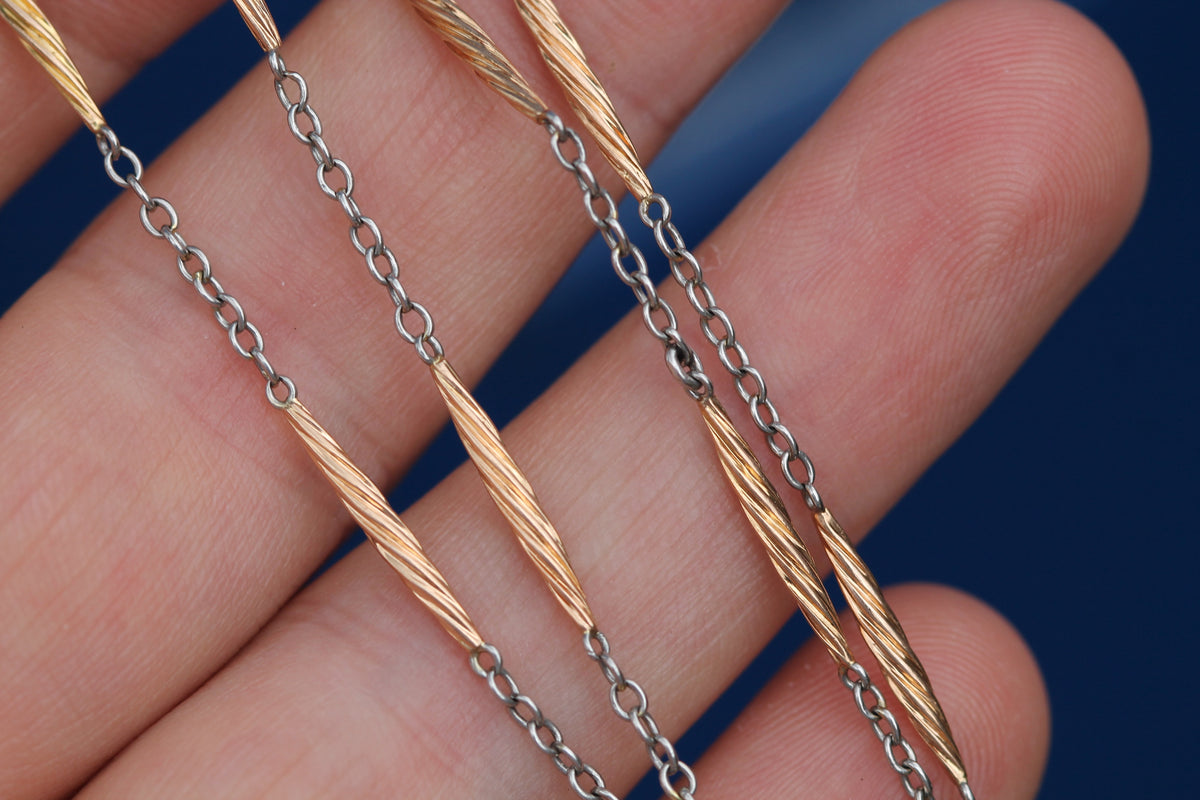 Antique 18ct Gold & Platinum Twisted Bar Link Necklace c.1920 — view 9