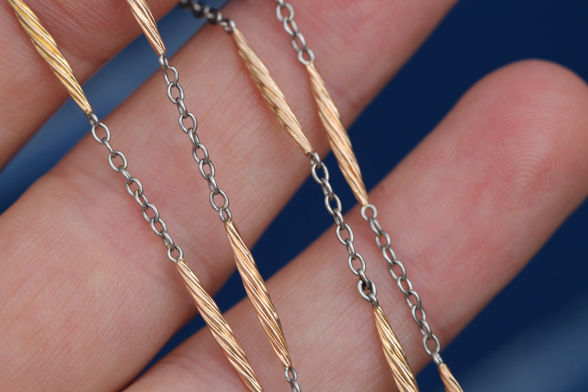 Antique 18ct gold and platinum twisted bar link necklace
