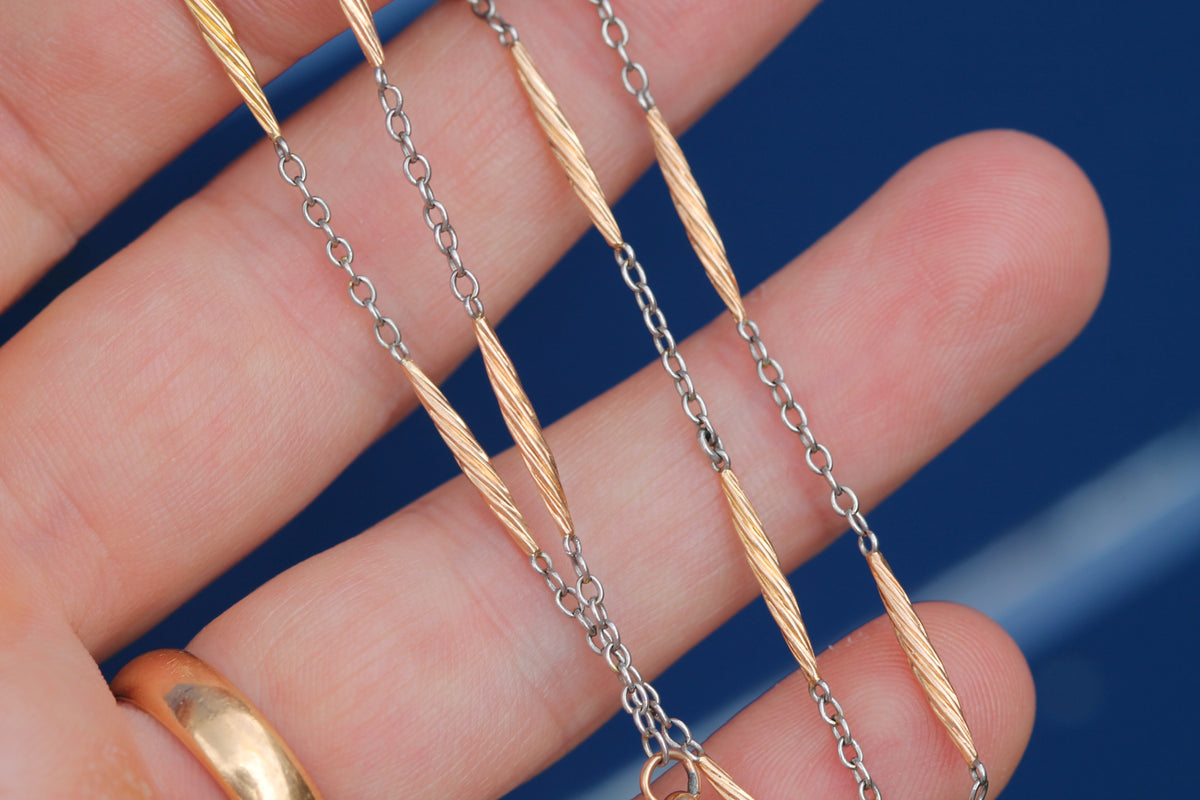 Antique 18ct Gold & Platinum Twisted Bar Link Necklace c.1920 — view 10