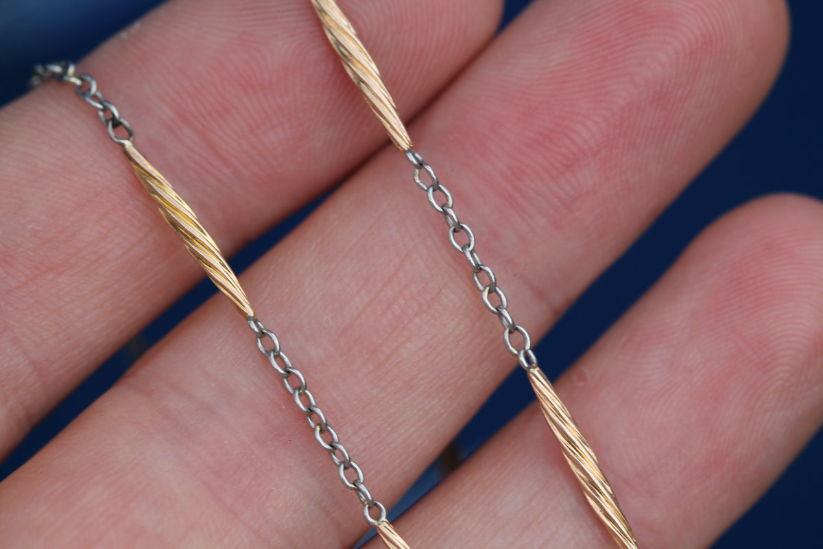 Antique 18ct Gold & Platinum Twisted Bar Link Necklace c.1920 — view 8