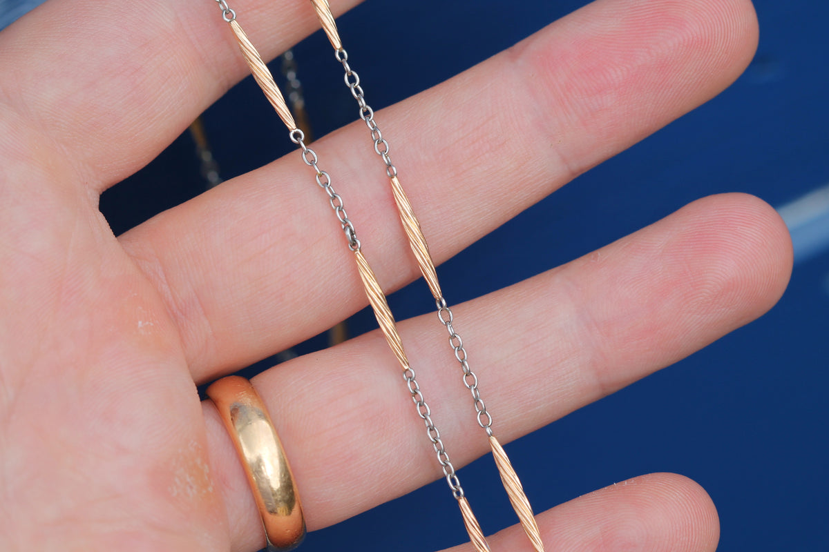 Antique 18ct Gold & Platinum Twisted Bar Link Necklace c.1920 — view 7