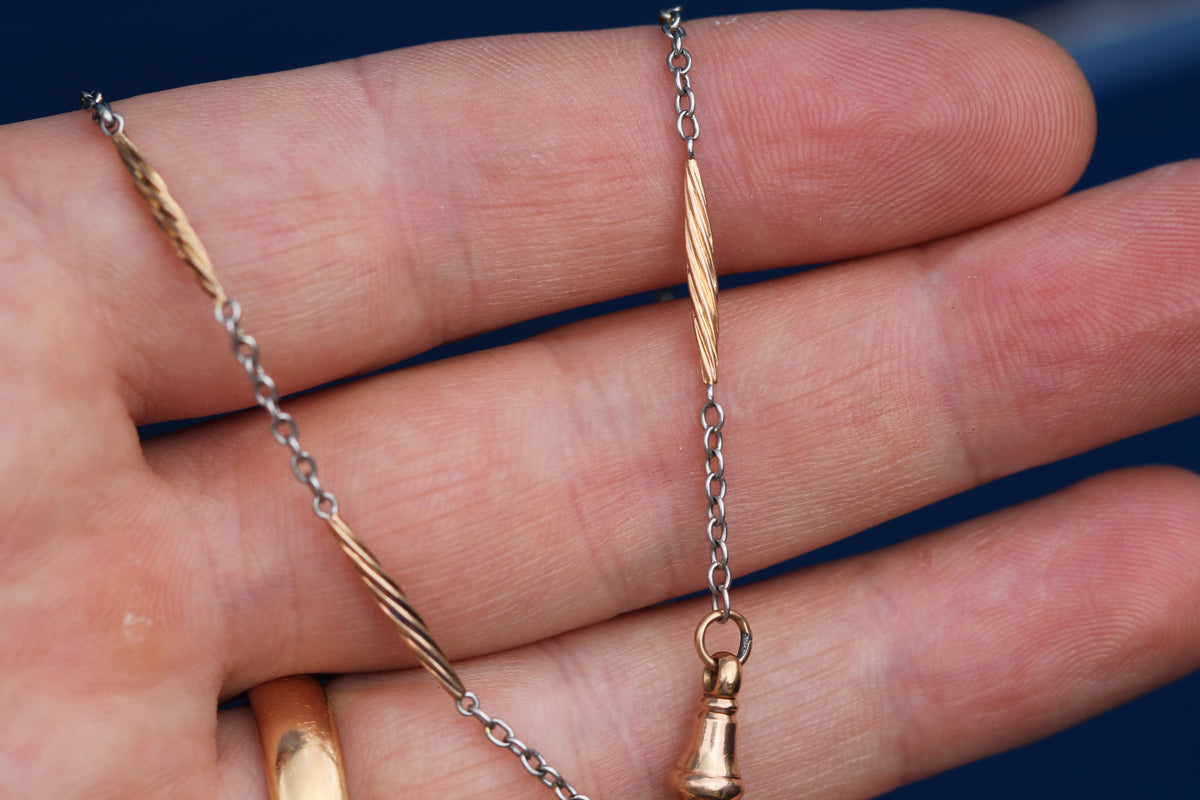 Antique 18ct Gold & Platinum Twisted Bar Link Necklace c.1920 — view 11