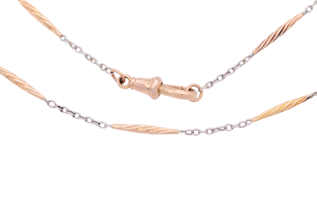 Antique 18ct Gold & Platinum Twisted Bar Link Necklace c.1920 — view 12