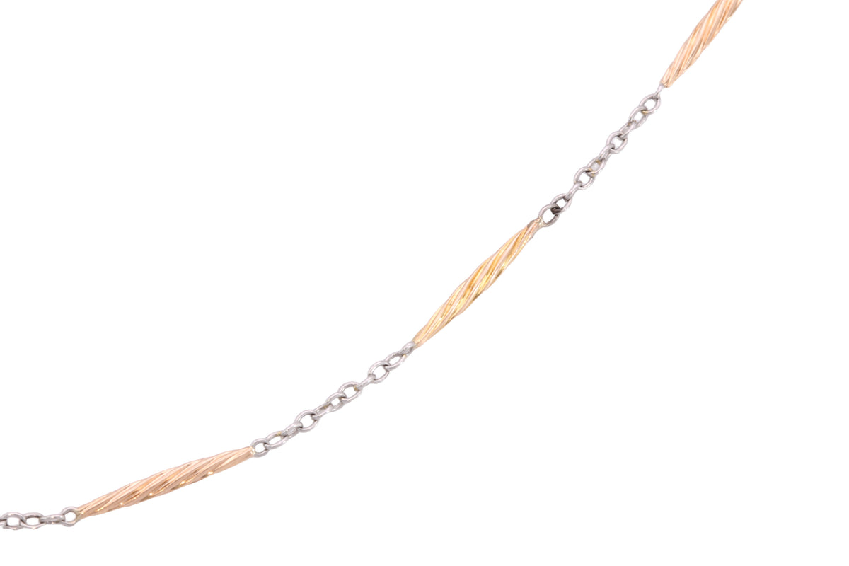 Antique 18ct Gold & Platinum Twisted Bar Link Necklace c.1920 — view 13